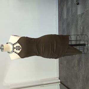 Fashion Magazine Bejeweled Halter Knit Dress Green S open back sexy cocktail